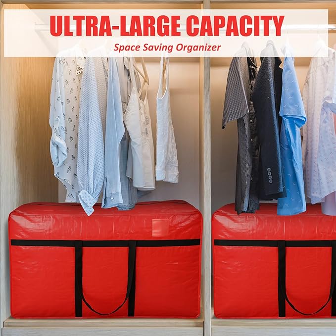 4 Pcs 96 Gallon Extra Large Moving Bags Heavy Duty Storage Bag with Strong Zipper Handle Foldable XXL Jumbo Storage Tote Packing Moving Box for College Dorm Travel Cloth Duffle (Red)
