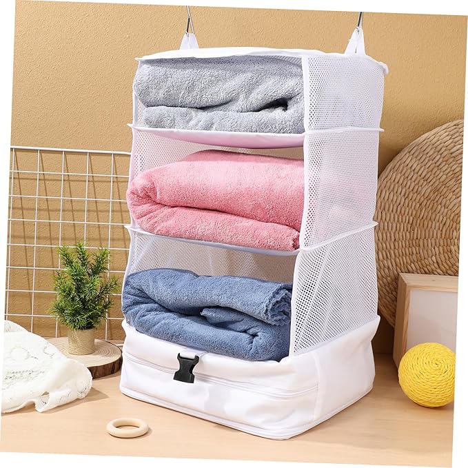 PartyKindom Hanging Packing Cube Organizer Portable Cloth Shelf Organizer for Travel Daily Use Compact Storage Bag with Hooks Buckles Ample Space for Clothes Accessories