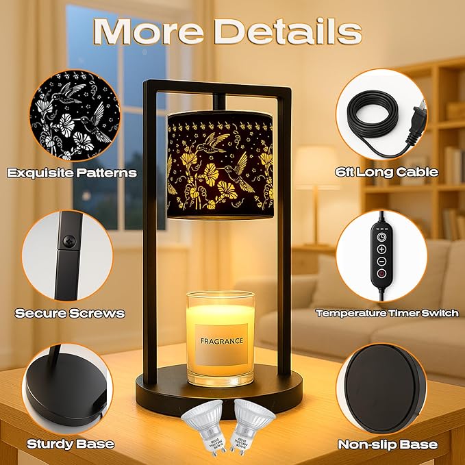 Candle Warmer Lamp with Timer Dimmer, 4 Adjustable Brightness Electric Candle Wax Melt Warmer, Best Birthday Gifts for Women Mom, Mothers Day Gifts, House Warming Gifts New Home Decor (Hummingbird)
