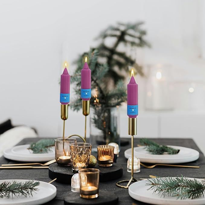 Handmade Unscented Taper Candles Long Lasting Twisted Purple Candles, 5 Inch Long Flameless Smokeless Design Elegant for Home Décor Weddings Festive Seasons