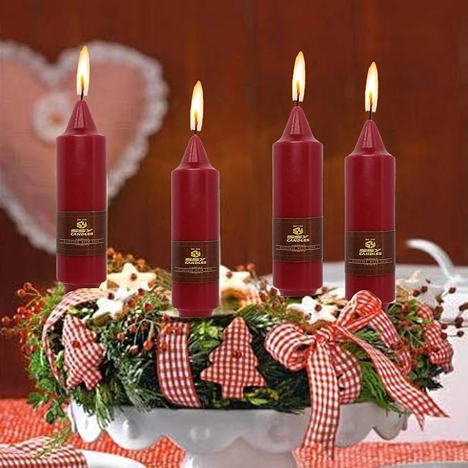 5 Inch Short Taper Candle Red Unscented Tapered Candles 4 PCS Smokeless Candle for Christmas Dinner Home Decoration