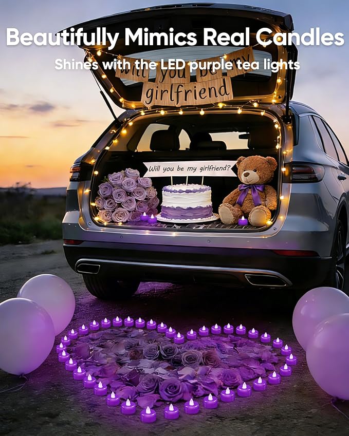 Amagic 12 Pack Purple Flameless LED Tea Lights Candles Battery Operated, Electric Fake Tealight Candles for Party, Wedding, Table Centerpiece, Home Decor, Mardi Gras, Halloween, Christmas, Proposal