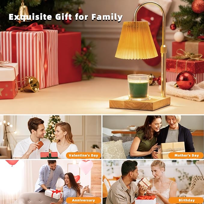 MOAFINA Candle Warmer Lamp with Timer Dimmable,Wax Warmer Lamp with Pleated lampshade,Height Adjustable Candle Warmer with 2 Bulbs,Gifts for Women Mom,House Warming Gifts New Home Bedroom Decor