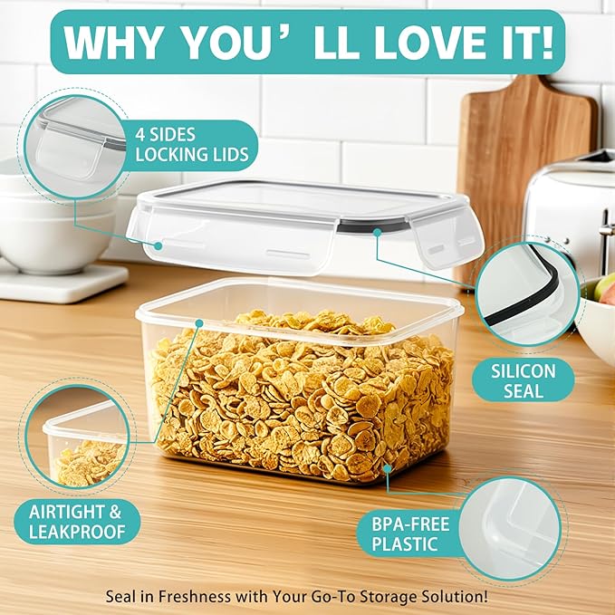 Airtight Food Storage Containers with Lids, 7 PCS BPA Free Kitchen Canisters for Spaghetti, Pasta, Dry Food, Flour and Sugar, Plastic Canisters for Pantry Organization and Storage