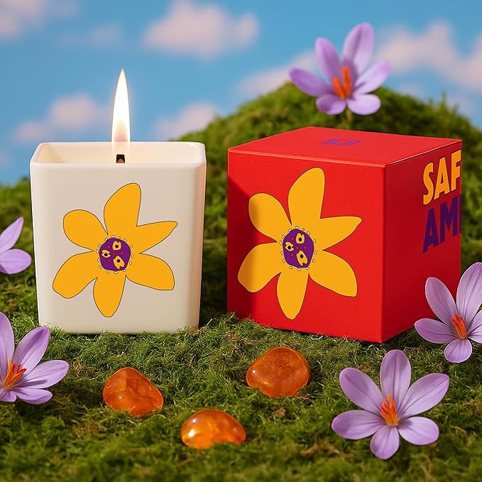 Lulu Candles | Saffron Amber Scented Candle – Rich Amber & Exotic Saffron Aroma, Long-Lasting Clean Burn Candle for Home Décor, Relaxation & Gifts – (9 Oz. Wood Wick Candle)