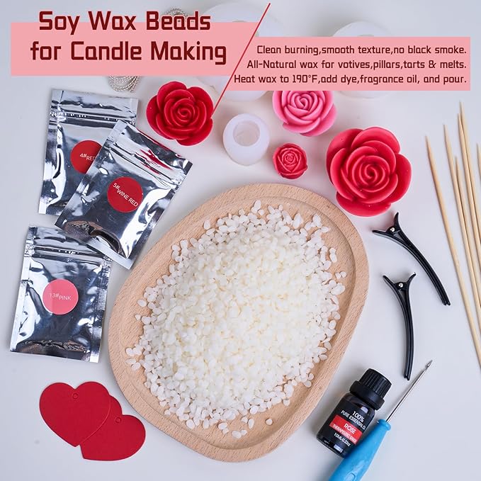 Rose Bucket Candle Kit Handmade Gift Soy Wax Beads for Candle Making Rose Silicone Mold 3D Flower Candle Molds All in One Kit Accessories Set Valentine's Day Gift (Black)