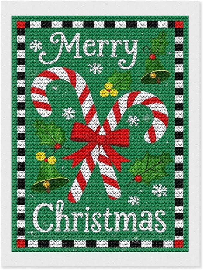 AIVKIEJK Diamond Painting Kits for Adults - Festive Merry Christmas Red Bow, Candy Cane & Bell Painting DIY 5D Full Drill Diamond Dots Paintings with Diamonds Gem Art and Crafts Home Decor 12"x16"