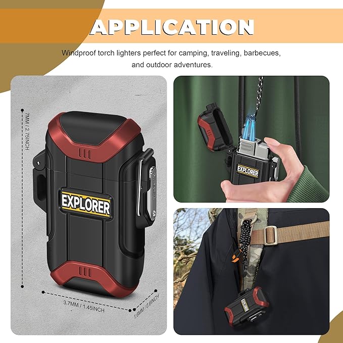 Lafagiet 2 Pack of USB-C Electric Lighter & Dual Torch Lighter Butane Gas refillable, Waterproof Windproof Lighters Multipack for Hiking, Camping, Outdoor Gear (NO Gas)