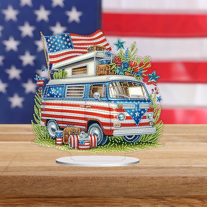 ARTopet 2Pcs DIY Diamond Desktop Ornament US Independence Day Special Shaped Crystal Double Sided Pattern Single Sided Diamond Art Painting Tabletop Home Ornaments Decor-01