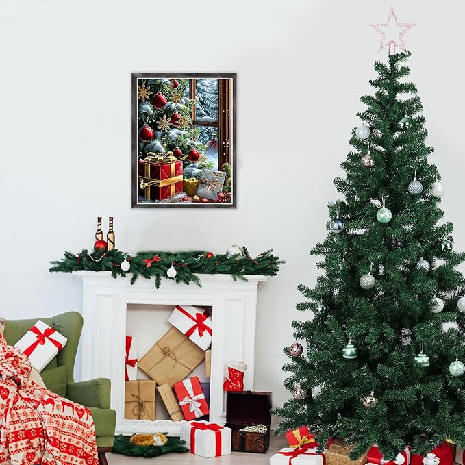 DOMROM Christmas Diamond Painting Kits, Christmas Tree and Gift Diamond Art Kits,Gem Art Painting with Diamonds Dots, Arts and Crafts for Beginners Adult Wall Decor 12 x 16inch
