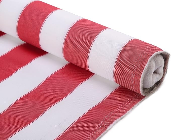 Stripe Waterproof Canvas Awning Fabric Fabric Waterproof Outdoor Fabric 60" Red_White (1 Yards) (Cut Separately by Yard for Prime Orders)