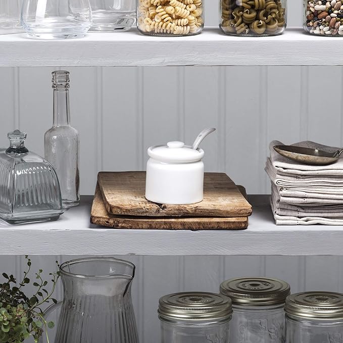 WM Bartleet & Sons 1750 T165 Traditional Porcelain Sugar/Jam/Mustard Pot with Lid & Spoon 8cm – White, 24 oz