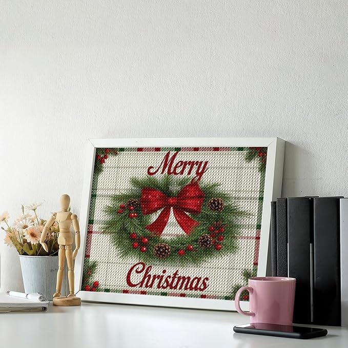 AIVKIEJK Diamond Painting Kits for Adults - Red Bow & Green Leaves Merry Christmas Painting DIY 5D Full Drill Diamond Dots Paintings with Diamonds Gem Art and Crafts Home Decor 12"x16"