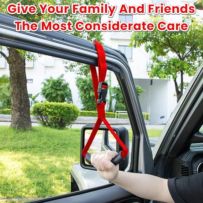 Cowlboy Auto Cane Grab Bar - Adjustable Standing Aid with Nylon Grip Handle - Portable Vehicle Support - Red