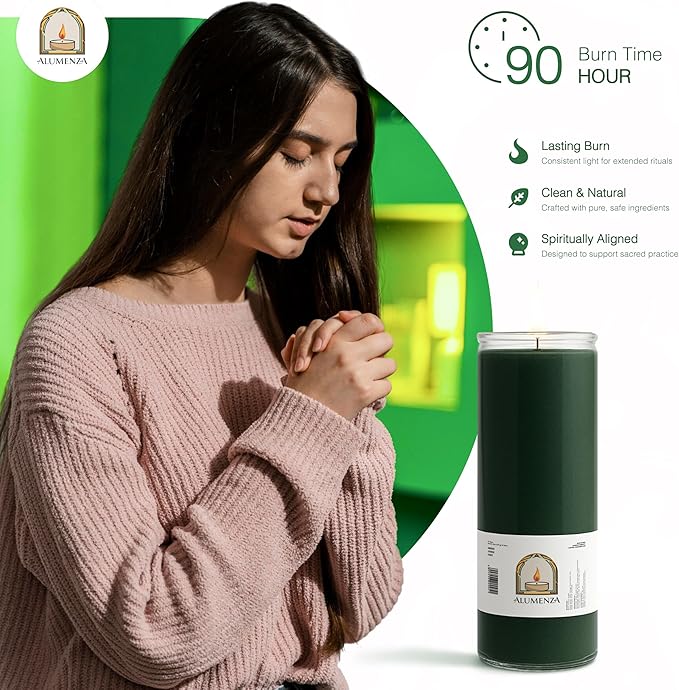 Bulk 6 Pack Green 7 Day Candles in Glass Jar – Paraffin Wax, Clean Burning Unscented | Large & Tall Devotional Prayer Pillar Candles for Home, Memoria, Spells, Long Lasting