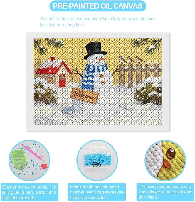 AIVKIEJK Diamond Painting Kits for Adults - Christmas Welcome Snowman Winter Christmas Painting DIY 5D Full Drill Diamond Dots Paintings with Diamonds Gem Art and Crafts Home Decor 8"x12"