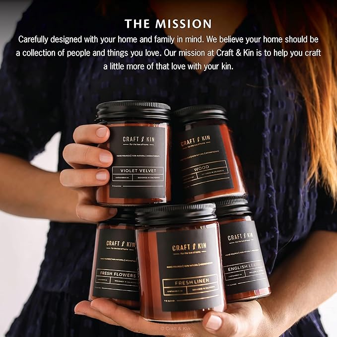 Craft & Kin Scented Candle for Men | Premium English Leather Candle | All-Natural Scent for Home | Long Lasting Winter Candles, 45-Hour Burn Time, 8oz