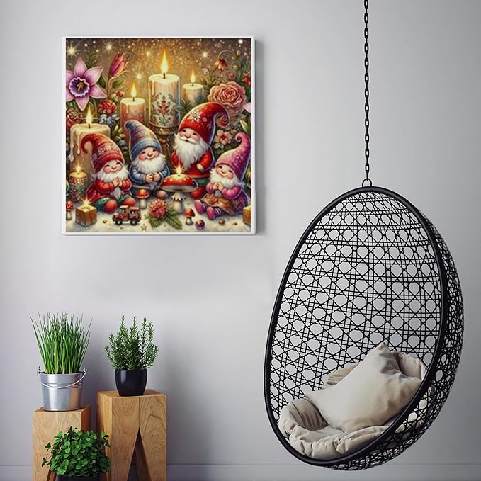 CZYWJMEI Christmas 5D Diamond Painting Kits for Adults Beginners,DIY Gnome Candles Diamond Art Kits,Full Round Drill Diamond Dot Gem Art Kits,Home Wall Decor 13.7x13.7nch