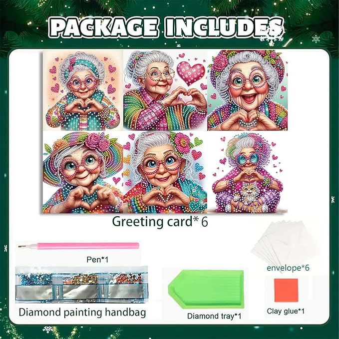 5D Diamond Art Painting Greeting Cards Kit, DIY Cards for Blessings Congratulations Gifts, Greeting Card Set for Birthday Thanksgiving Day Christmas Halloween-Grandma’s Heart