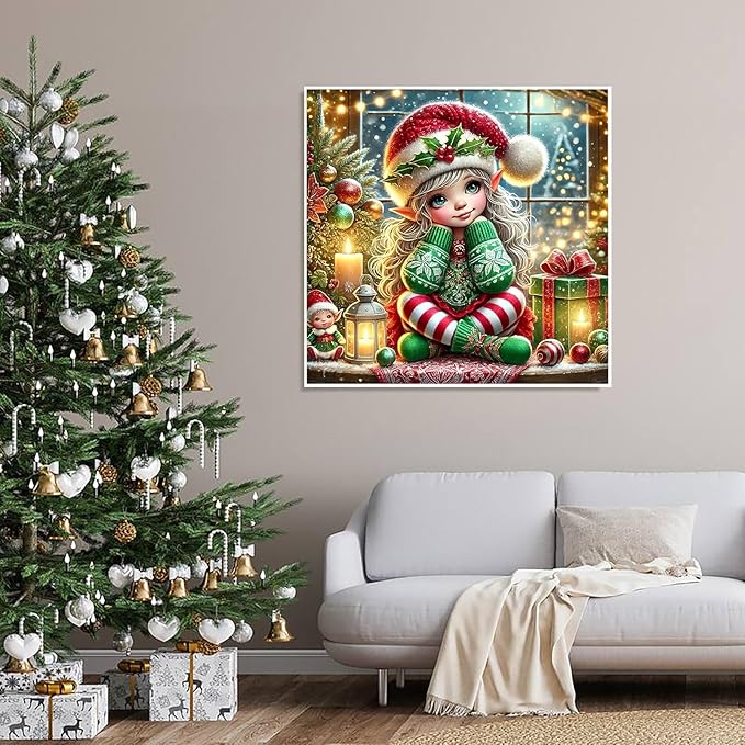 APTDYIGL 5D Christmas Diamond Painting Kits for Adults Beginner,DIY Christmas Candle Girl Diamond Art Kits for Adults,Round Full Drill Diamond Dots with Gem Art Kits,Home Wall Decor 13.7X13.7inch