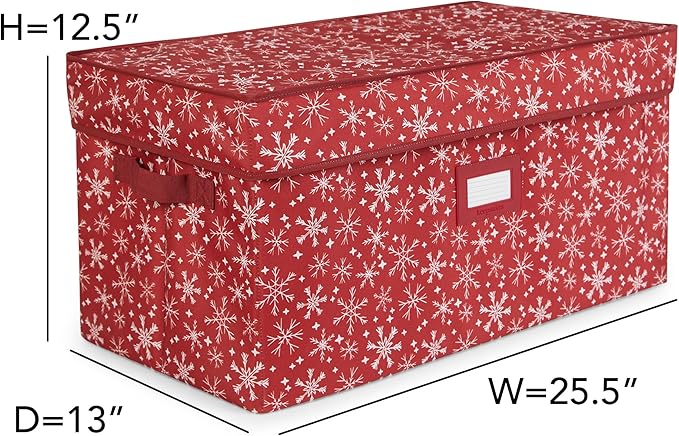 Covermates Keepsakes Treasurekeeper Storage Box – Heavy-Duty Polyester with Sturdy Interior Walls – Stackable Holiday Storage with Handles & ID Window, Red Snowflake