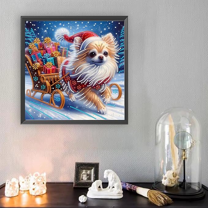 Christmas Dog 5D Special Shape Diamond Art Kits for Beginners, Christmas Winter Theme Diamonds Painting Kits for Adults,DIY Crystal Rhinestones Diamond Paintings for Home Wall Decor 12×12Inch