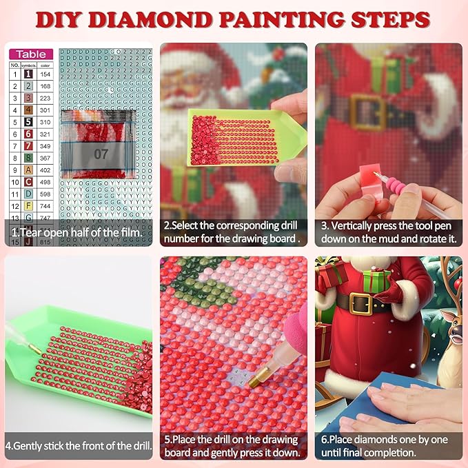 DOMROM Christmas Diamond Painting Kits, Santa Claus 5D Diamond Art Kits,Gem Art Painting with Diamonds Dots, Arts and Crafts for Beginners Adult Wall Decor 12 x 16inch