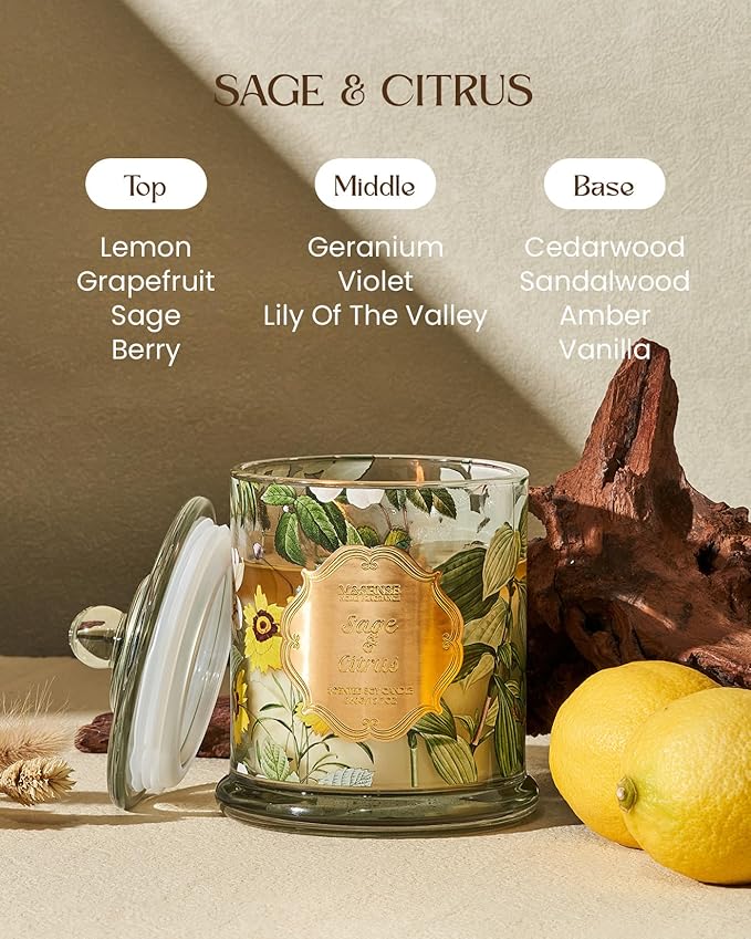 M&SENSE Sage Citrus Soy Candles, Natural Organic 2 Wick 12.7oz 75H Long Lasting Slow Burning, Winter Aromatherapy Candle for Stress Relief, Housewarming New Year Gifts