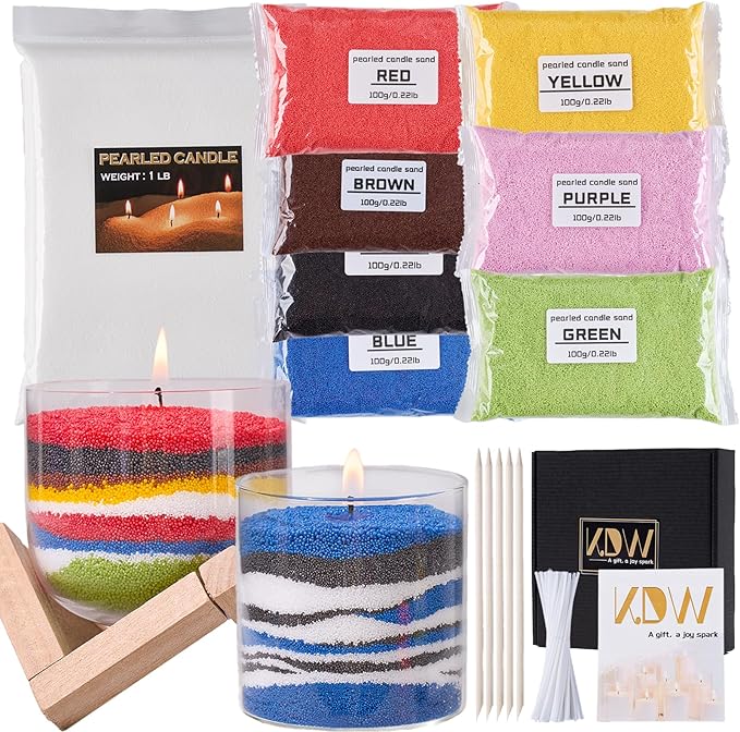 Pearled Candle Sand Wax Making Kit Ice Flower Wax Refillable Pearled Wax with 1lb White and 700g 7 Colors 50 Wicks Scented Candle Supplies for Halloween, Christmas, Wedding, Home Decor