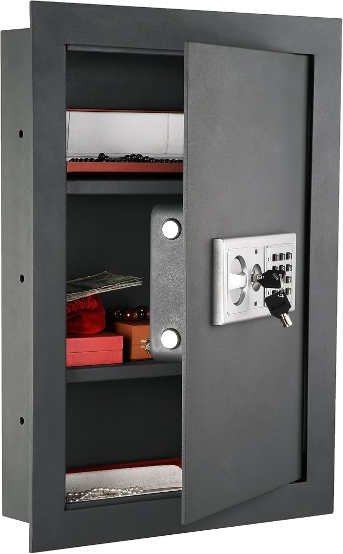 In-Wall Safe with Electronic Keypad and 2 Manual Override Keys - Protect Money, Jewelry, and Passports at Home or Business by Paragon Safes (Gray)