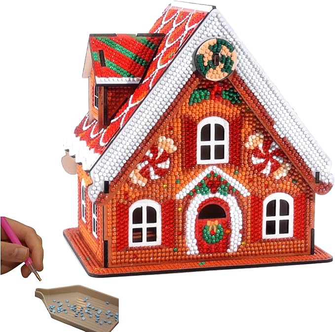 Party Ready 3D Diamond Painting Gingerbread House Christmas Cabin Kit – DIY Holiday Décor, Full Drill Mosaic Art, Festive Craft Kit (Gingerbread House 3)