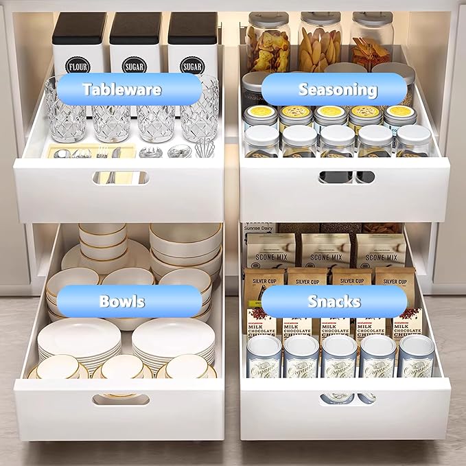 bealy 21'' Deep Pull Out Cabinet Organizer Adhesive, 10'' Wide Roll Out Cabinet Shelf Drawers for Face Frame or Frameless Cabinets, Sturdy Carbon Steel Kitchen Organizer for Pantry, Kitchen, Bathroom
