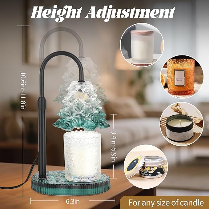 Christmas Tree Shaped Candle Warmer Lamp with Timer & Dimmer – Adjustable Wax Melt Lamp for Jar Candles, Home Decor Accent for Women – 2 Bulbs, Flame-Free & No-Smoke Use (Green)