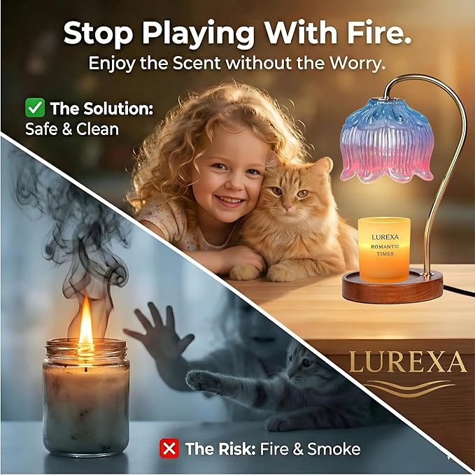 Candle Warmer Lamp with Timer, Dimmable Wax Melt Lamp for Large & Standard Jar Candles, Includes 2 GU10 Bulbs, Elegant Vintage Home Decor Gift for Women & Mom (A1-Blue Pink Lotus)