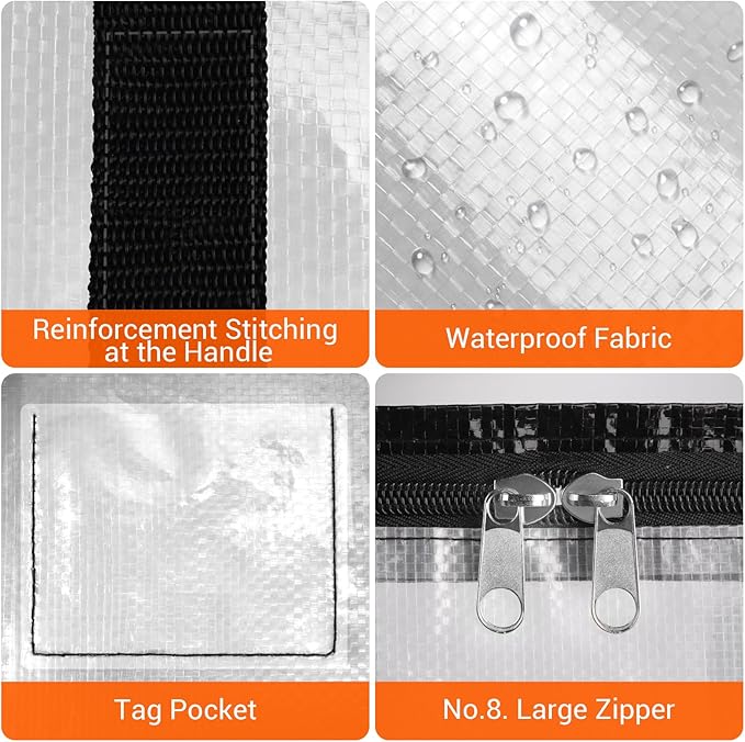 BlissTotes Clear Moving Bags Heavy Duty, 93L Extra Large Storage Bags with Zipper & Reinforced Handles, Waterproof PP Moving Totes for Clothes, Bedding, Comforters, Space Saving Storage (8 Pack)
