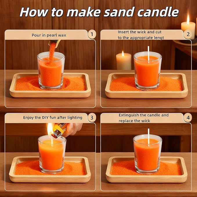 PHYMAT Multi-Color Candle Sand with 50pcs Wicks, 1.1LB Pearled Candles, Refillable Plant Sand Candle Wax Kit for DIY Handmade Candle Making, Party, Wedding, Home Decor