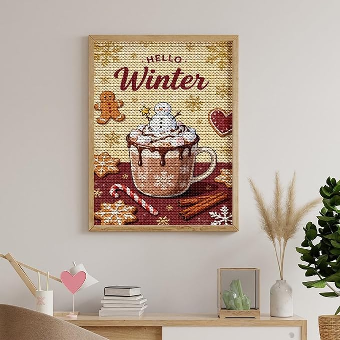 Diamond Painting Kits for Adults - Hello Winter Ice Cream & Gingerbread Snowflakes & Candles Painting DIY 5D Full Drill Diamond Dots Paintings with Diamonds Gem Art And Crafts Home Decor 12"x16"