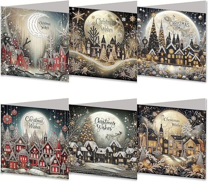 DoxQcs 5D Diamond Art Painting Greeting Cards Kit, DIY Cards for Blessings Congratulations Gifts, Greeting Card Set for Birthday Thanksgiving Day Christmas Halloween-Moon
