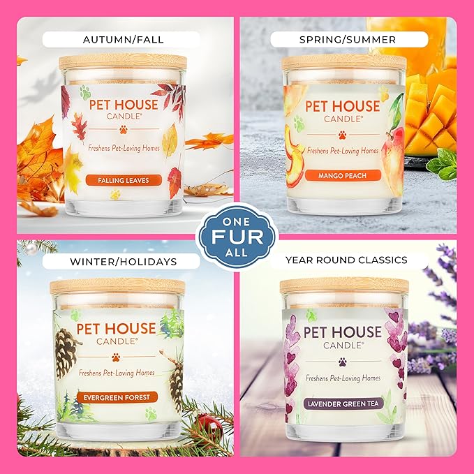 Pet House Candles, Clean Burning, Long Lasting Pet Odor Candles, Plant-Based, 60 Hour Burn Time - Tropical Fruit, 9 oz