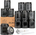 LumaCraft Luxury Embossed Glass Candle Jars for Making Candles - 12 Pack Empty Candle Containers with Airtight Metal Lids, 20 Wicks & 20 Stickers, Colored Glass Jars for Gifts & Decor-8OZ
