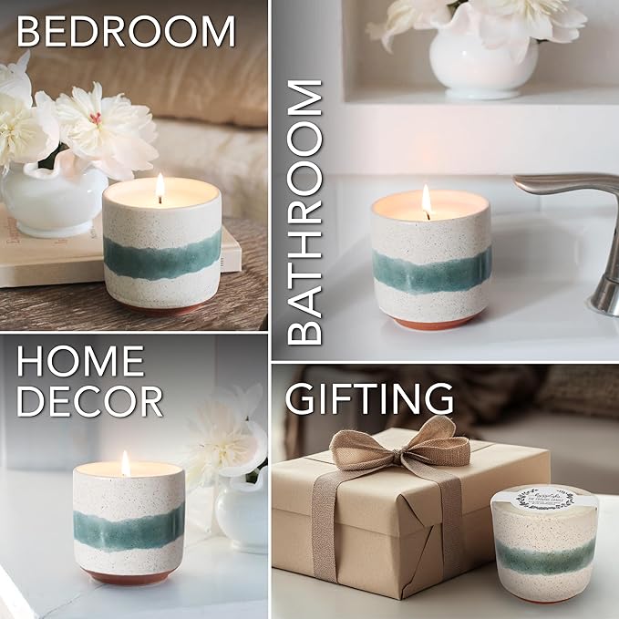 Hyggelight - The Growing Candle, Mint & Eucalyptus Scented, 8.5oz Ceramic Pot, Aromatherapy Candles, 100% Soy, Edith