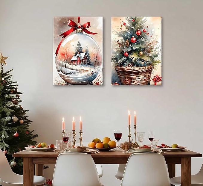 Paint by Number Kit for Adults & Kids, 2 Pack Christmas Scenes 16x20 Inch Framed, DIY Acrylic Painting Kit with Brushes & Paints, Festive Home Art Decor