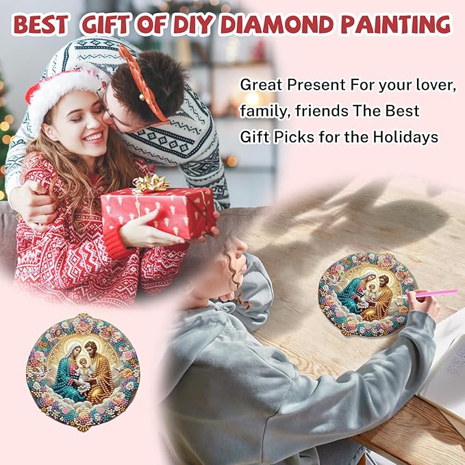 Bowetile Nativity Sence Diamond Art Hanging Kits for Adults, Christmas Diamond Art Suncatchers, 5D Special Shape Diamond Painting Pendant Window Ornament Christmas Gifts for Home Door Wall Decor