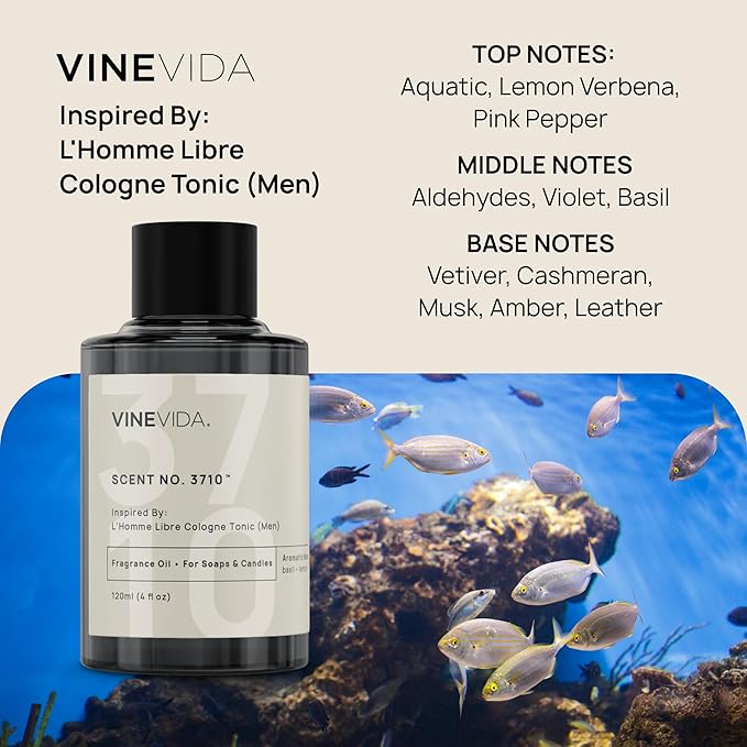 VINEVIDA [4 Oz] Inspired by: L'Homme Libre Cologne Tonic (Men); Fragrance Oil for Candle Making and Soap Making - Premium Candle Scents for Soy Candles