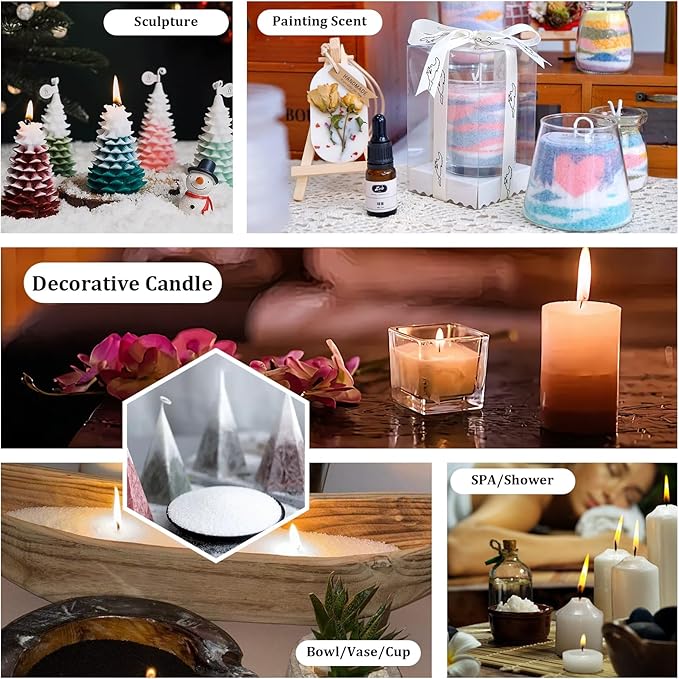 NICEME Snow Pearled Candles - 12Oz Customized Powdered Candle Sand Pourable Refillable White Pearled Candle Wax Long Lasting All Natural for Halloween Thanksgiving Christmas Wedding Party (No Wick)