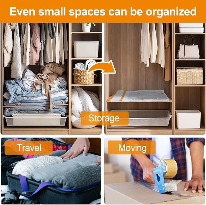 AGPTEK 20pcs Vacuum Storage Bags(4 Jumbo/4 Large/4 Medium/4 Small/4 Roll)Compression Storage Bags for Comforters, Blankets, Vacuum Sealer Bags for Clothes Storage, Perfect for Home Storage and Travel