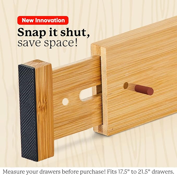 Night Tree Expandable Bamboo Drawer Dividers – drawer separators for Clothes, Kitchen Utensils, Bathroom, and Dresser Drawers (17.5" to 21.5")