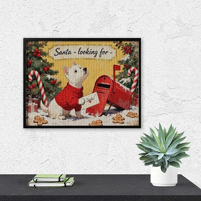 Diamond Painting Kits for Adults - Cute Scottish Terrier Christmas Westie Dog Holding Santa Letter Painting DIY 5D Full Drill Diamond Dots Paintings with Diamonds Gem Art And Crafts Home Decor 12"x16"