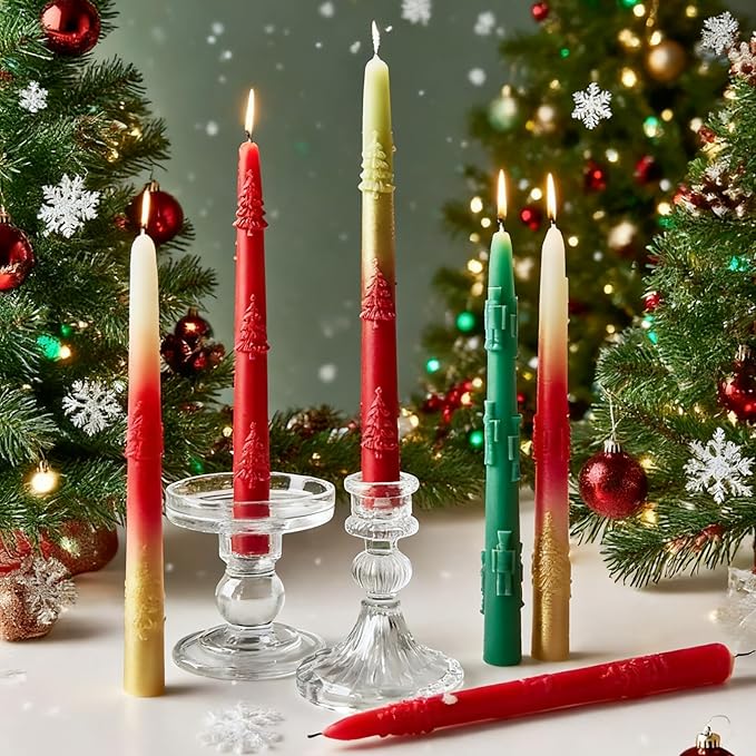 2 PCS Christmas Long Candle Silicone Mold,Pillar Candlestick Candle Mold Christmas Tree and Walnut Soldiers Candle Mold for DIY Handcraft,Gift Wedding Party Home Dinner Festive Days
