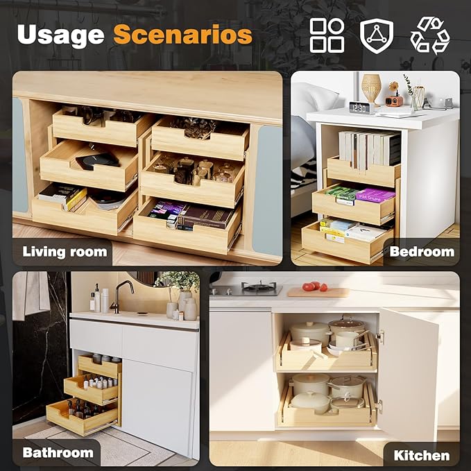 Pull Out Cabinet Organizer, 17''W×21''D Sliding Drawers for Cabinets, Soft Close Slide Out Wooden Pull out Drawers, Base Cabinet Organization for Kitchen, Pantry, Bathroom